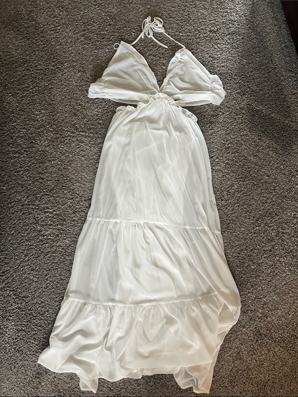 White Halter Maxi Dress with Ruffle Hem